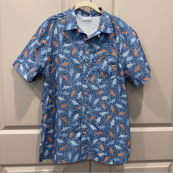Columbia Super Slack Tide Camp Fishing Shirt M Blue Orange - Picture 3 of 11